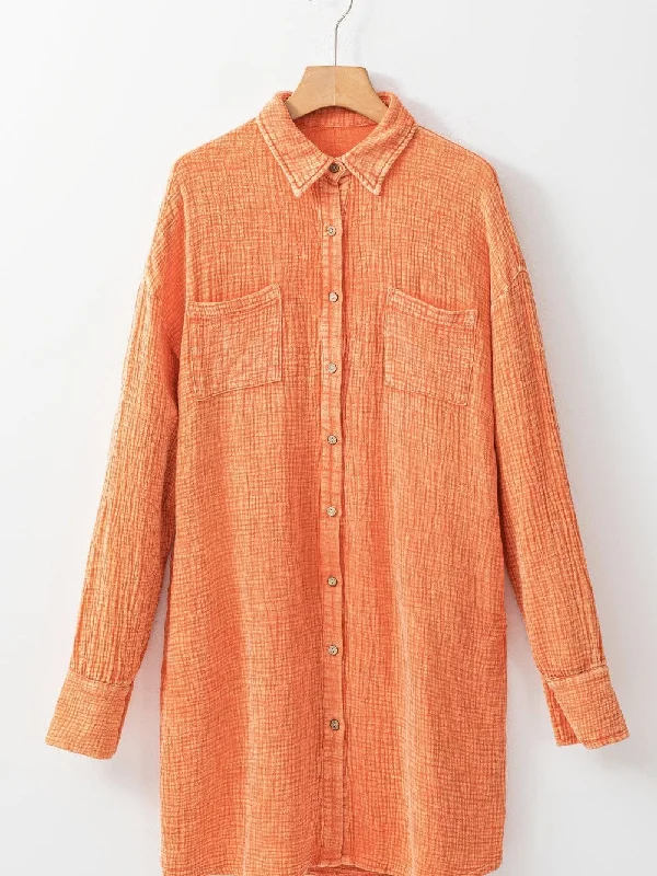 Long Sleeve Crinkled Orange Mini Dress Elegant Velvet Mini Dress