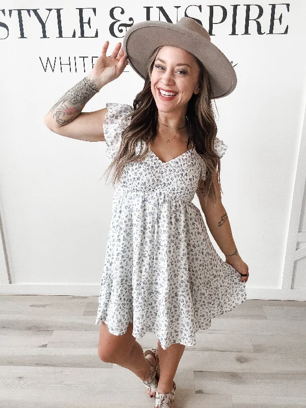 Zoey Smocked Floral Mini Dress Cozy Knit Mini Dress