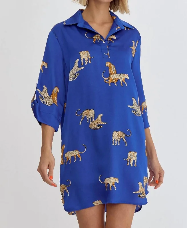 Missy Cheetah Dress In Royal Blue Tunics Trendy modern
