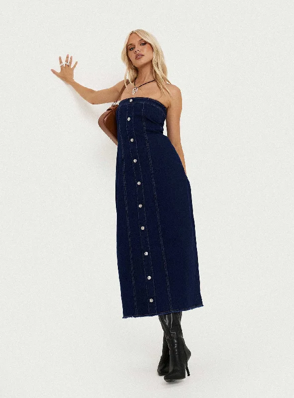 Stoltz Denim Midi Dress Blue Tunics Floral girly