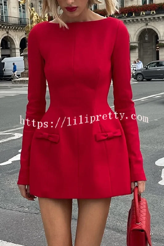 Budding Elegance Bow Detail Boat Neck Long Sleeve Mini Dress Stylish Ribbed Mini Dress Budding Elegance Bow Detail Boat Neck Long Sleeve Mini Dress Stylish Ribbed Mini Dress