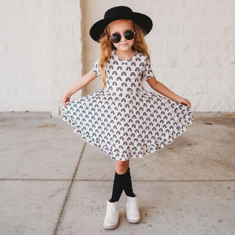 SIMPLE RAINBOW DREAM RUFFLE DRESS Tunics Fashionable trendy