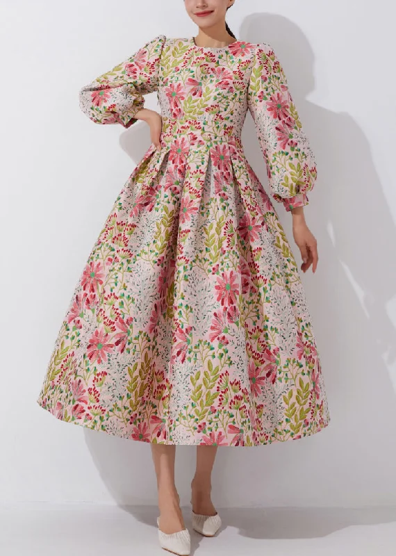 Chic Multi O-Neck Embroidered High Waist Dress Fall QR039 Tunics Lace romantic