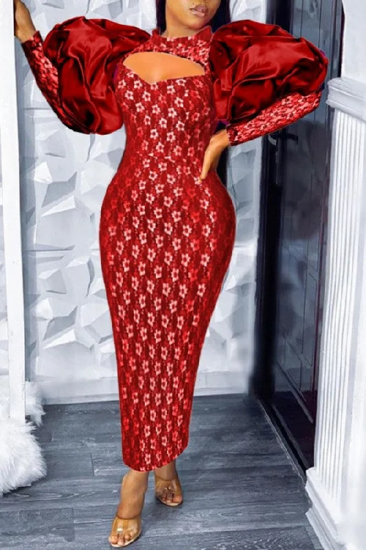 Zjkrl - Red Sexy Patchwork Hollowed Out Half A Turtleneck Evening Dress Dresses Tunics Brand named Zjkrl - Red Sexy Patchwork Hollowed Out Half A Turtleneck Evening Dress Dresses Tunics Brand named