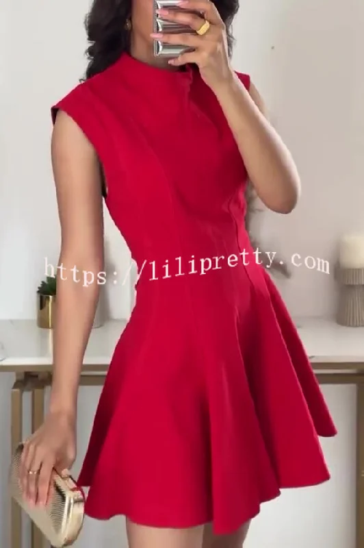 Solid Color Round Neck Sleeveless Waist Mini Dress Cozy Ribbed Mini Dress