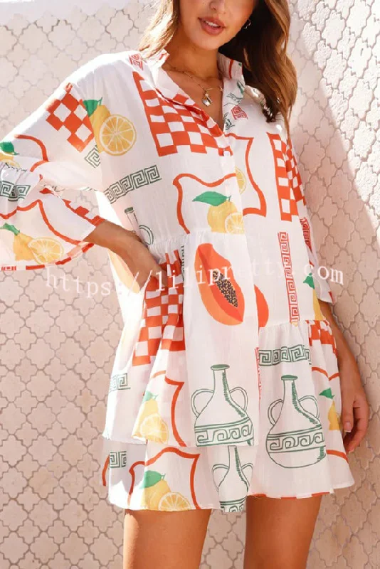 Lilipretty® Shelby Unique Print Bell Sleeve Smock Style Tiered Shirt Mini Dress Classic Casual Mini Dress Lilipretty® Shelby Unique Print Bell Sleeve Smock Style Tiered Shirt Mini Dress Classic Casual Mini Dress