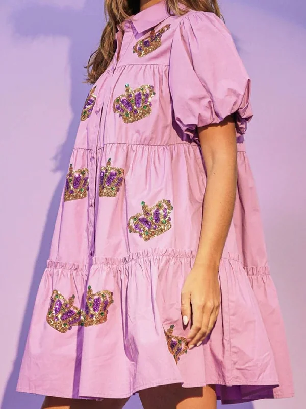 Elegant Mini Dress with Crown Design Trendy Floral Mini Dress