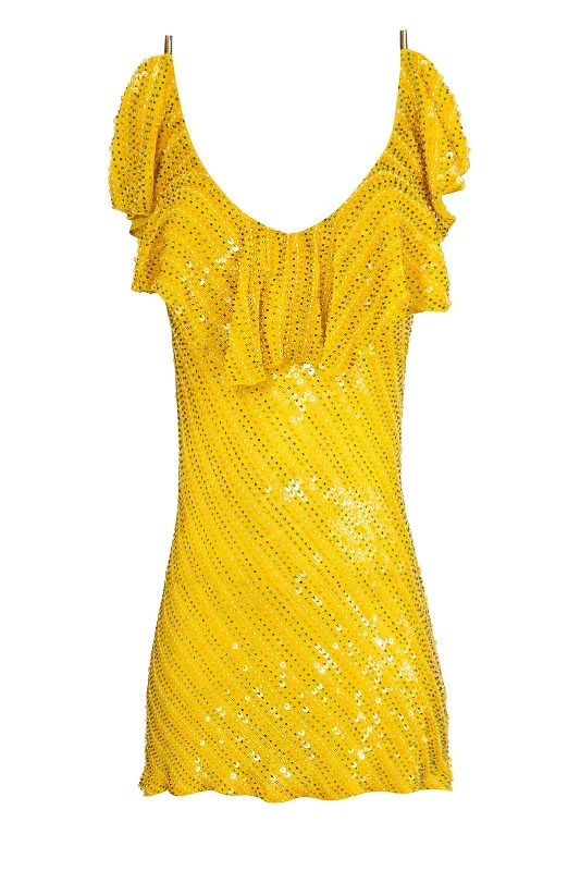 Ruffle Beaded Sequin Mini Dress Casual Mini Dress with Pockets