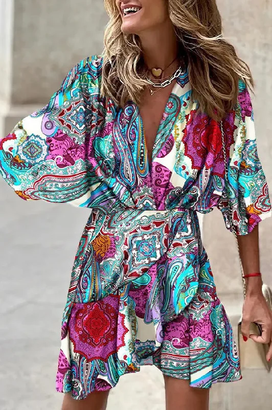 Lilipretty Dancing In The Garden Printed Mini Dress Cozy Long Sleeve Mini Dress