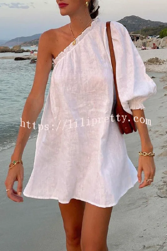 Lilipretty® A Moment for Beach Linen Blend One Shoulder Loose Mini Dress Elegant Lace-Up Mini Dress Lilipretty® A Moment for Beach Linen Blend One Shoulder Loose Mini Dress Elegant Lace-Up Mini Dress
