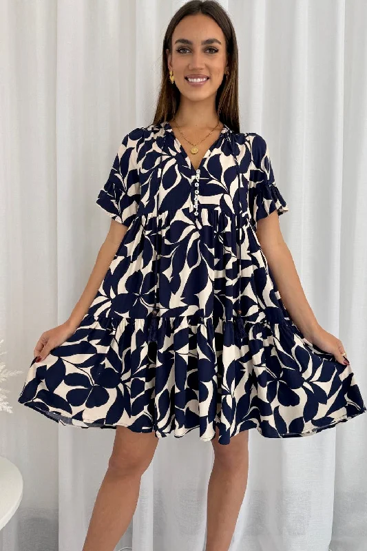 Zarina Mini Dress - Navy/Cream Tunics Sale discount