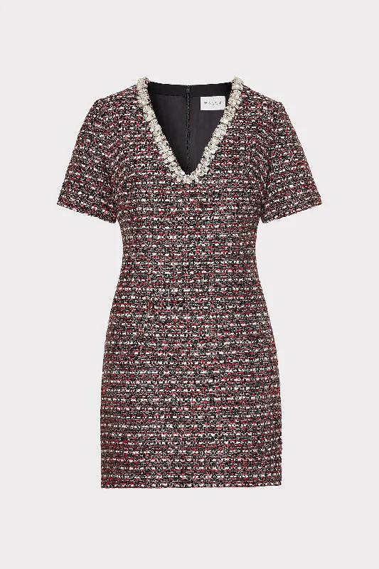 Nyah Tweed Crystal Embellished Mini Dress Tunics Long Elegant