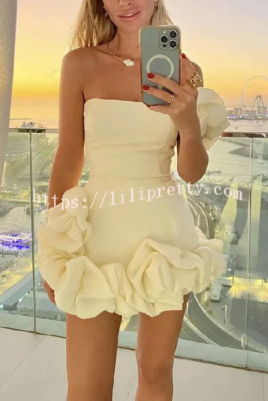 Lilipretty Delightful and Elegant Vibe Off Shoulder Flounce Bottom Mini Dress Classic Casual Mini Dress