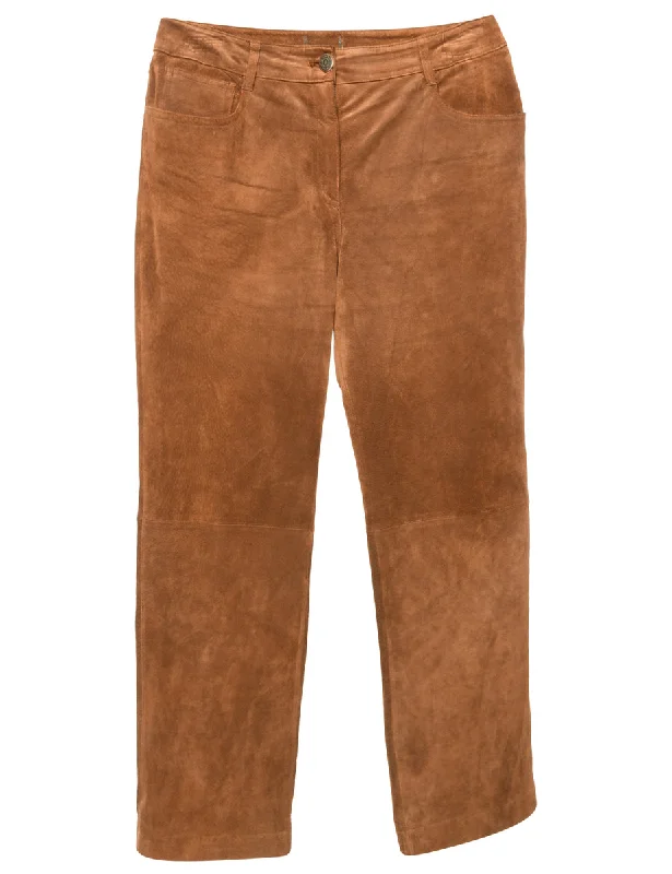 Brown Suede Trousers - W30 L28 Trousers Yoga Stretchy