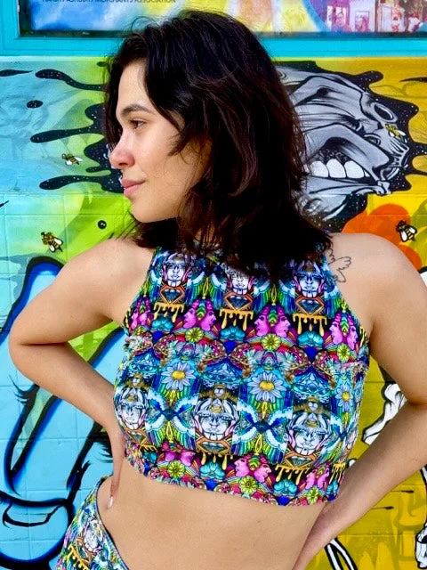 Ellie Paisley Velvet Crop Top #3 Elasticated Padded Insulated