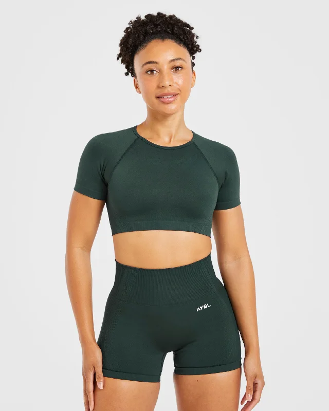 Balance V3 Seamless Crop Top - Dark Green Handmade Hand-knitted Hand-woven