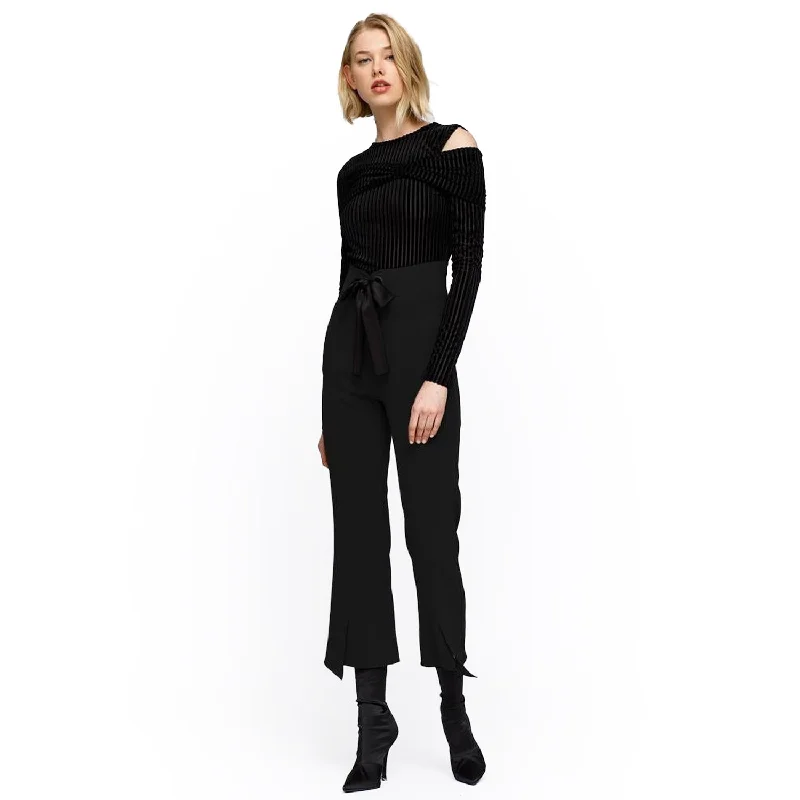 Women's High Waist Front Slit Trouser In Black Trousers Vintage Classic