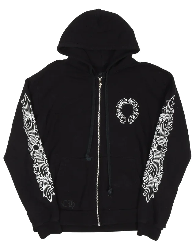 Horseshoe Logo Zip Up Hoodie Hoodie with Distressed Vintage Worn