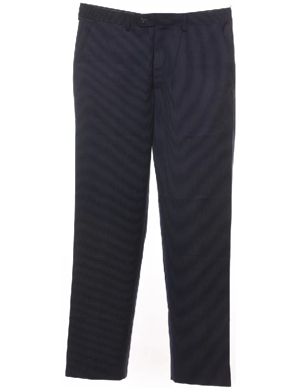 Chaps Pinstriped Navy Tapered Trousers - W34 L32 Trousers Plaid Checkered