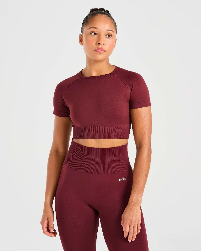 Empower Seamless Crop Top - Red Wine Hooded Caped Shawl Collar