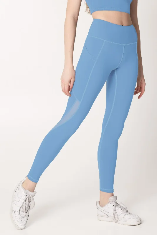 Sky Blue Cassi Workout Leggings Yoga Pants with Mesh & Pockets - Women Trendy High-Waist Tummy Control Leggings Sky Blue Cassi Workout Leggings Yoga Pants with Mesh & Pockets - Women Trendy High-Waist Tummy Control Leggings