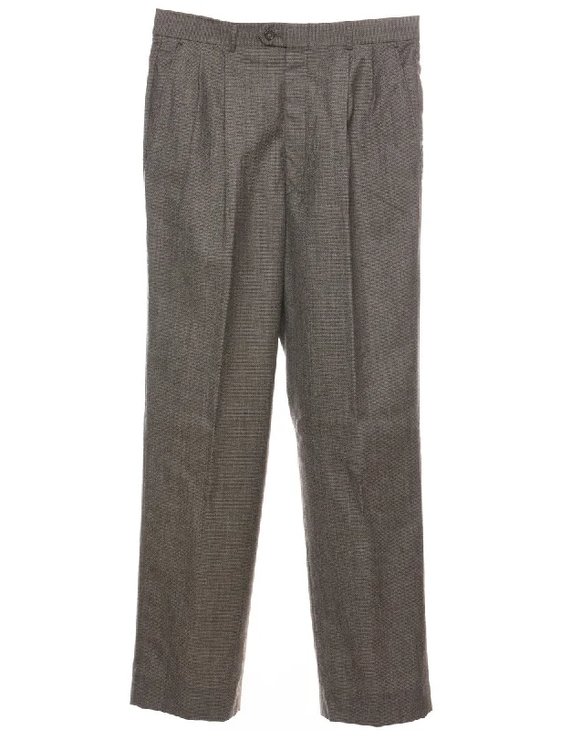 Classic Grey Pleated Trousers - W33 L32 Trousers Satin Smooth