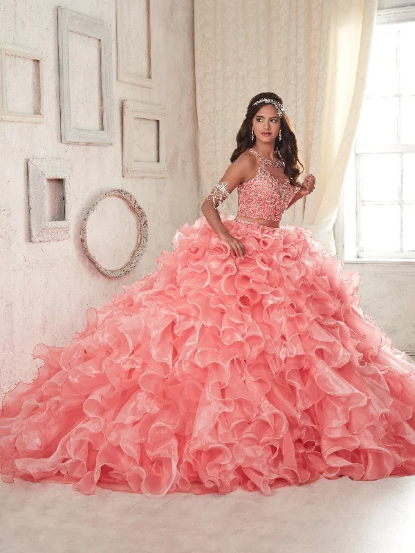 Ruffled Crop Top Quinceanera Dress by House of Wu 26830 Nylon Fabric Polyester Fabric Spandex Fabric Ruffled Crop Top Quinceanera Dress by House of Wu 26830 Nylon Fabric Polyester Fabric Spandex Fabric