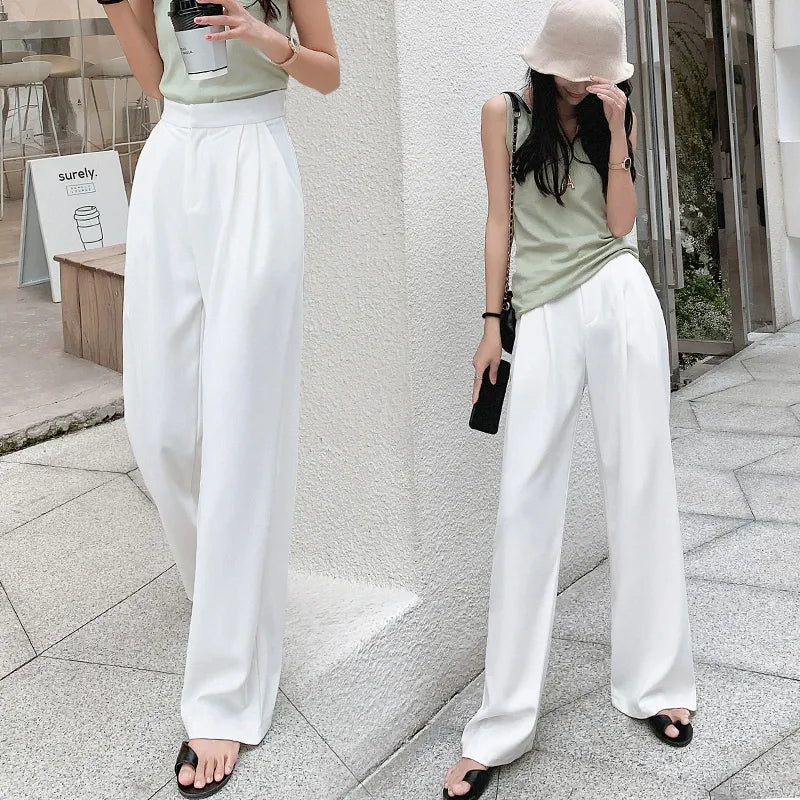 Summer OL Style White Women Pants Chic Wide Leg Pant High Waist Elegant Work Trousers Female Casual Pants pantalon femme Trousers Travel Practical Summer OL Style White Women Pants Chic Wide Leg Pant High Waist Elegant Work Trousers Female Casual Pants pantalon femme Trousers Travel Practical