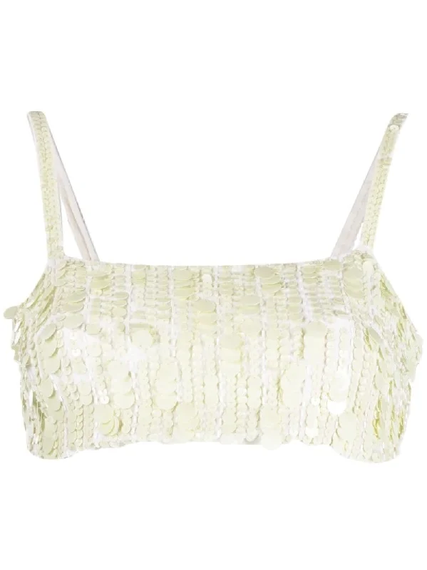PAROSH sequin-embellished crop top Graphic Embroidered Appliqued