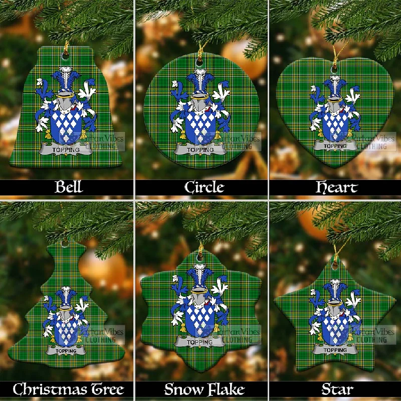 Topping Irish Clan Tartan Christmas Ceramic Ornament with Coat of Arms Sequined Lace Ribbed Topping Irish Clan Tartan Christmas Ceramic Ornament with Coat of Arms Sequined Lace Ribbed