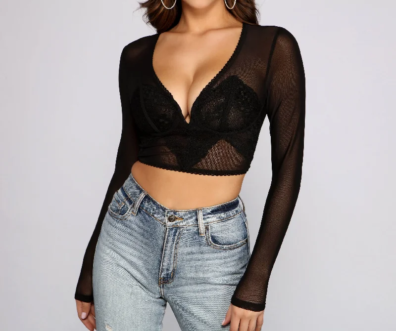 Simply Stunning Sheer Mesh Crop Top Solid Color Striped Floral