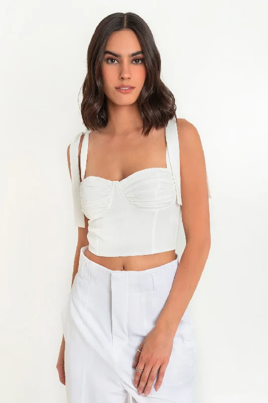 Crop top escote corazón tirantes con nudo Fashionable Trendy Casual