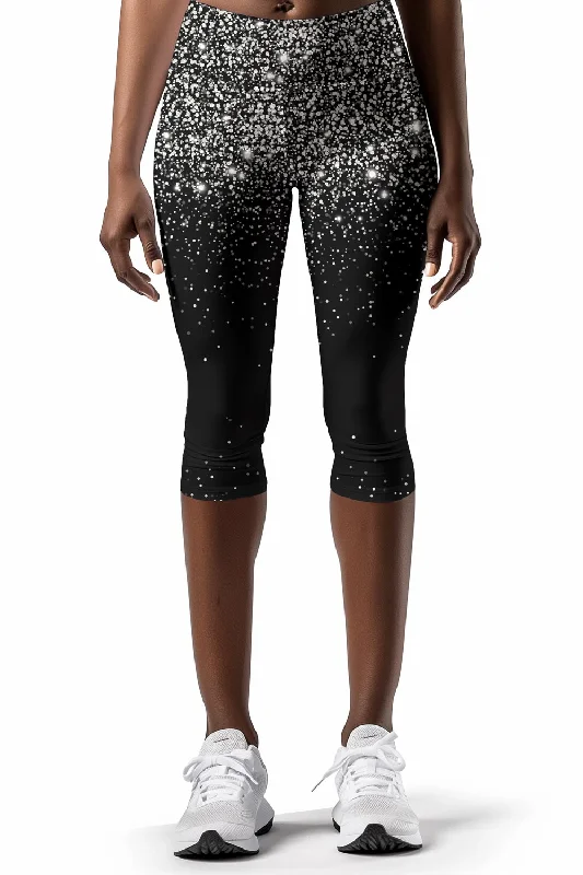 Silver Chichi Ellie Black Glitter Printed Yoga Capri Leggings - Women Fashionable Moisture-Wicking Leggings Silver Chichi Ellie Black Glitter Printed Yoga Capri Leggings - Women Fashionable Moisture-Wicking Leggings