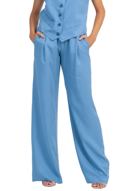 Ciel Blue Wide-Leg Women's Tailored Trousers Trousers Ceremony Elegant