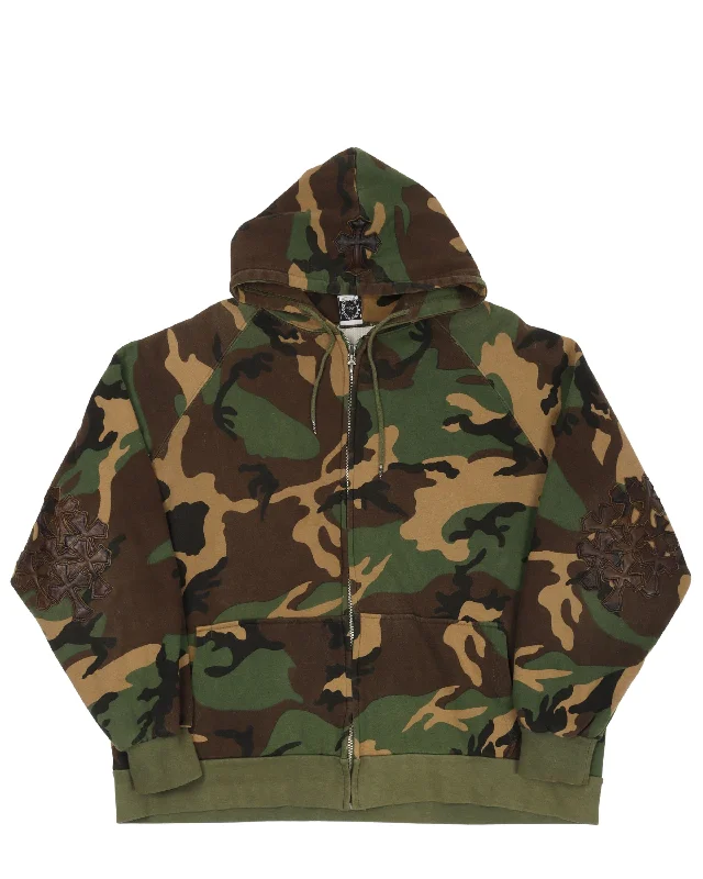 Camouflage Cross Patch Thermal Hoodie Hoodie with Hem Embroidery Detailed Premium