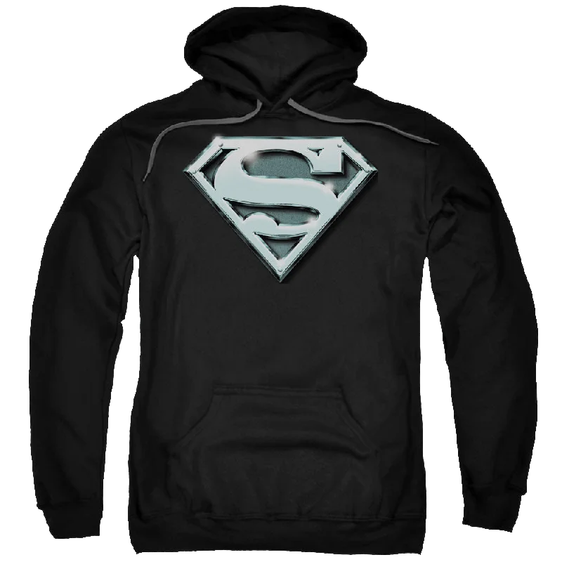 Superman Chrome Shield - Pullover Hoodie Hooded Pullover Sweater