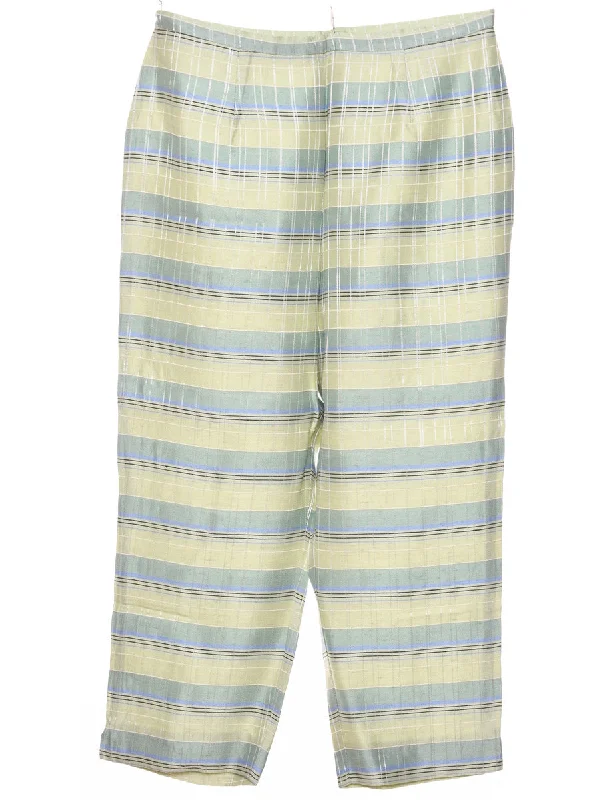 Checked Light Yellow, Green & Blue Silk Trousers - W30 L22 Trousers Trousers Formal