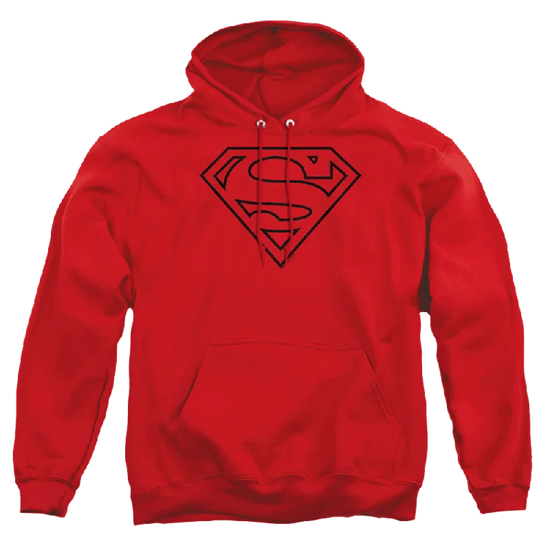 Superman Red & Black Shield - Pullover Hoodie Lapel Neck Sweater