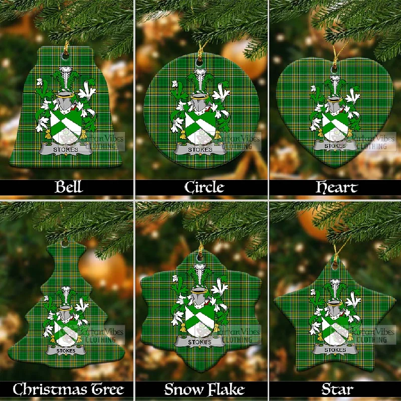 Stokes Irish Clan Tartan Christmas Ceramic Ornament with Coat of Arms Square Neck One-Shoulder Off-the-Shoulder