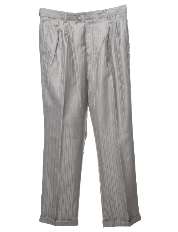 Classic Silver Striped Trousers - W34 L32 Trousers Travel Practical