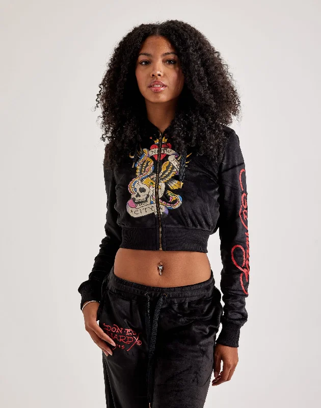 Ed Hardy NYC Skull Full-Zip Velour Hoodie Hoodie with Batwing Sleeves Loose Dramatic Ed Hardy NYC Skull Full-Zip Velour Hoodie Hoodie with Batwing Sleeves Loose Dramatic