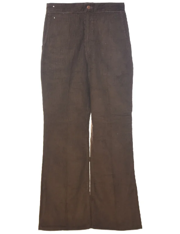 Corduroy Fabric Trousers - W28 L32 Wide Leg Loose Fit Mid Waist