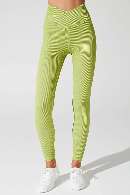 Bondi V Ribbed Legging - Green Smoke Stylish Ultra Stretch Leggings
