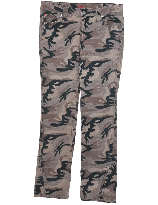 Camouflage Print Grey, Black & White Y2K Trousers - W30 L30 Trousers chic fashionable