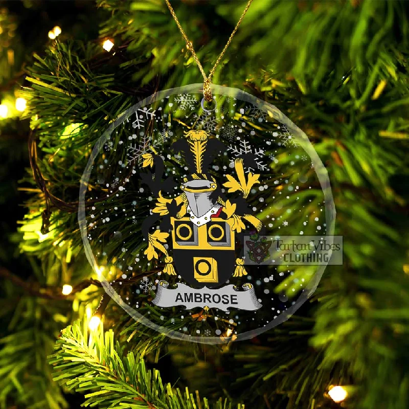 Ambrose Irish Clan Christmas Glass Ornament with Coat of Arms Trim Padded Insulated
