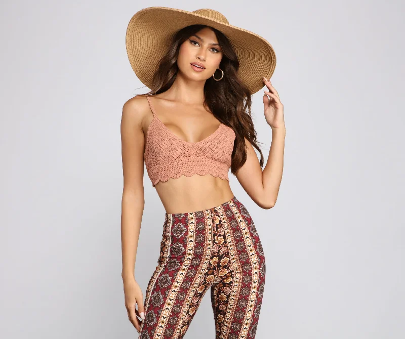 Casual-Chic Vibes Crochet Crop Top Houndstooth Herringbone Solid
