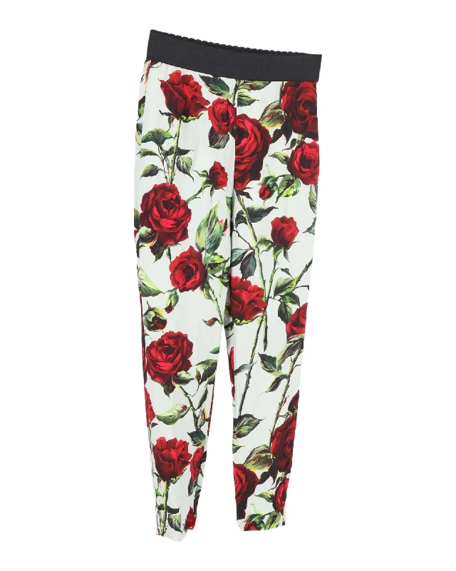 Dolce & Gabbana Floral Print Leggings in Multicolor Silk Stylish Everyday Leggings