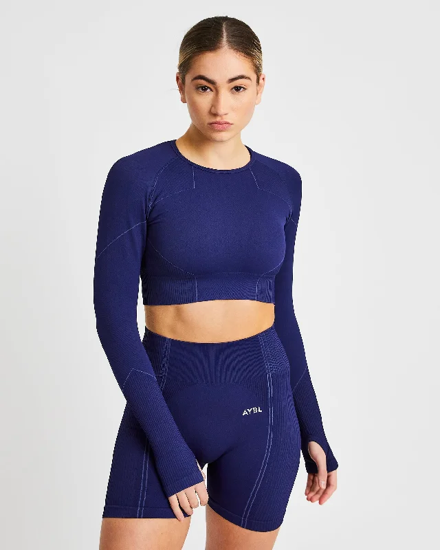 Reflex Seamless Long Sleeve Crop Top - Royal Blau Real Fur Shearling Chenille