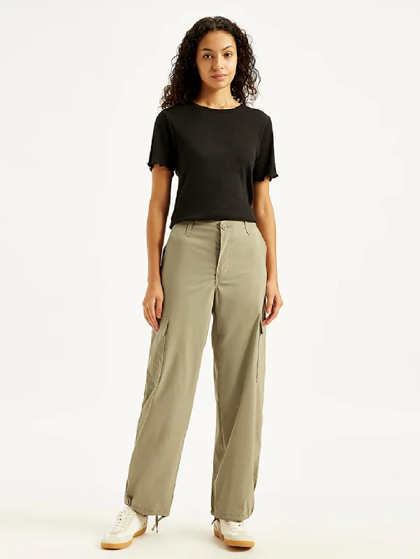 Women's Mid Rise Baggy Fit Cargo Trousers Trousers Print Floral