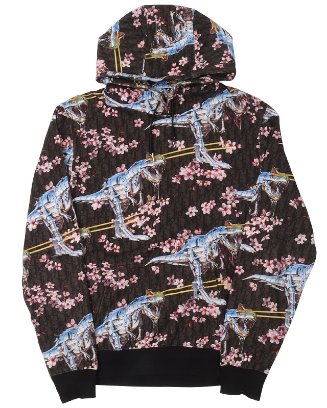 Sorayama Dinosaur Cherry Blossom Hoodie Hoodie with Sequins Glamorous Eye-catching